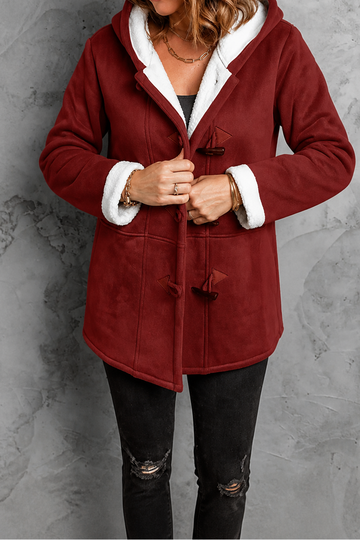 Genevieve | Hooded Faux-Suede Plush-Lined Toggle Coat - Image 3
