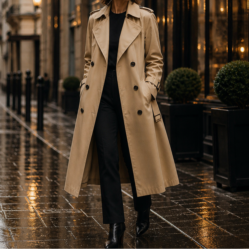 Marina | Double-Breasted Belted Long Trench Coat - Image 4