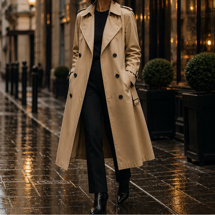 Marina | Double-Breasted Belted Long Trench Coat - Image 4