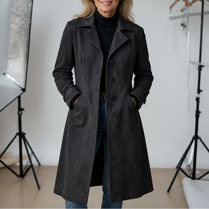 Serena | Suedette Longline Button-Front Trench Coat - Image 4