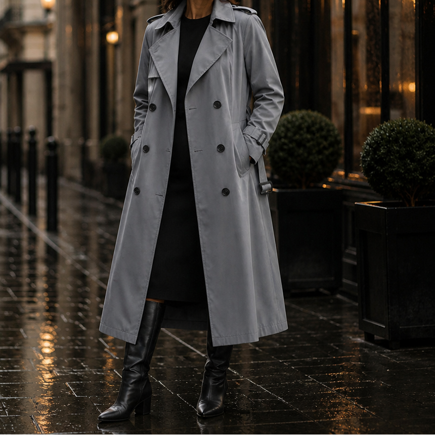 Marina | Double-Breasted Belted Long Trench Coat - Image 5