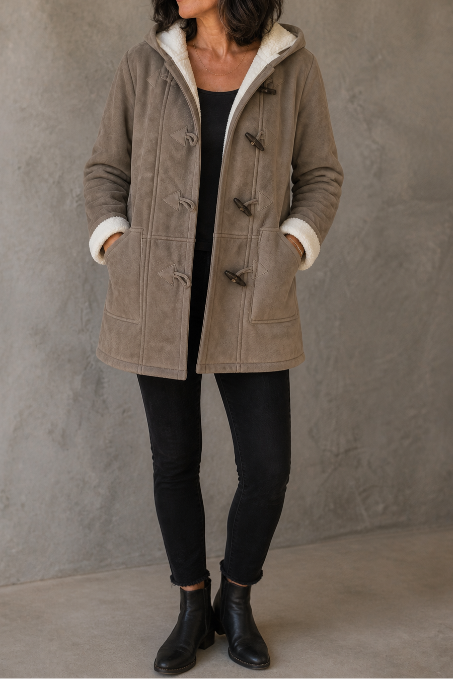 Genevieve | Hooded Faux-Suede Plush-Lined Toggle Coat - Image 6