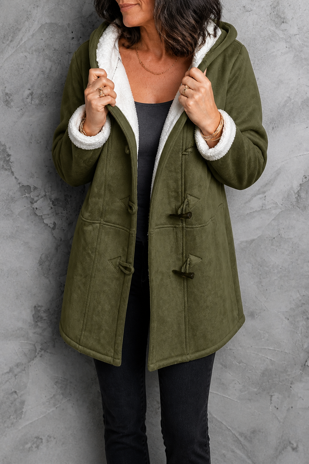 Genevieve | Hooded Faux-Suede Plush-Lined Toggle Coat - Image 7